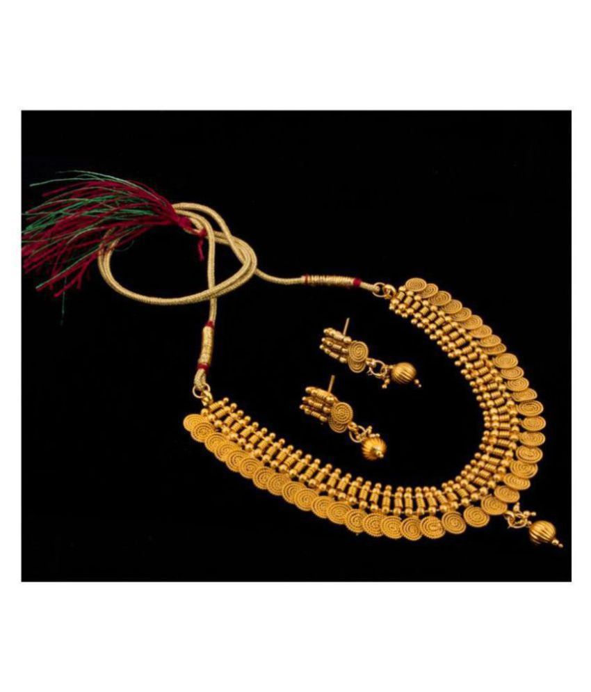    			Piah Brass Golden Traditional Necklaces Set Other