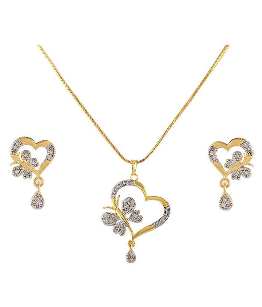     			Valentine Gift : Zeneme Heart Shape Ad and Gold Plated Big Size Pendant Necklace Set for Women & Girls