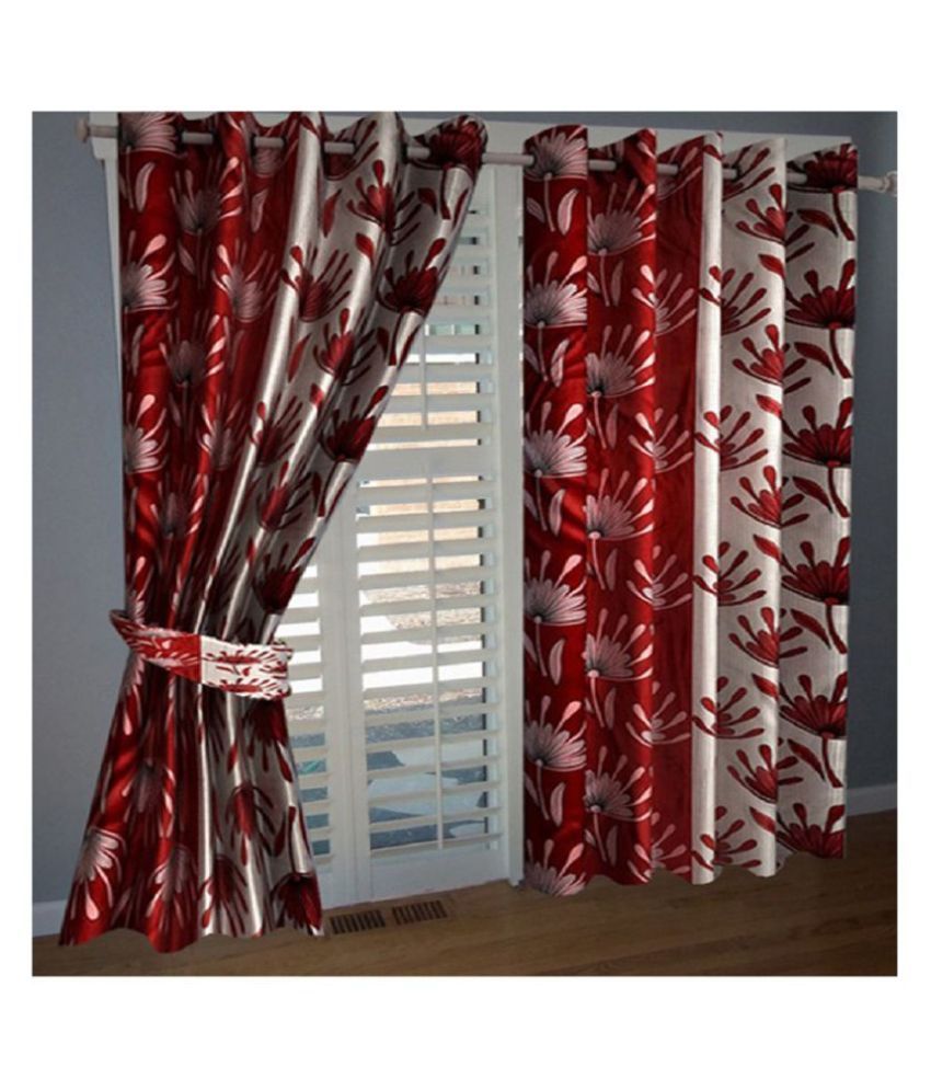     			Tanishka Fabs Semi-Transparent Curtain 7 ft ( Pack of 2 ) - Red