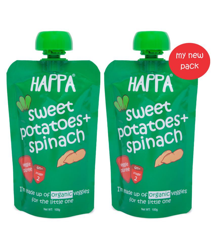 Happa Organic Sweet Potato + Spinach Puree Snack Foods for 6 Months + ( 200 gm )
