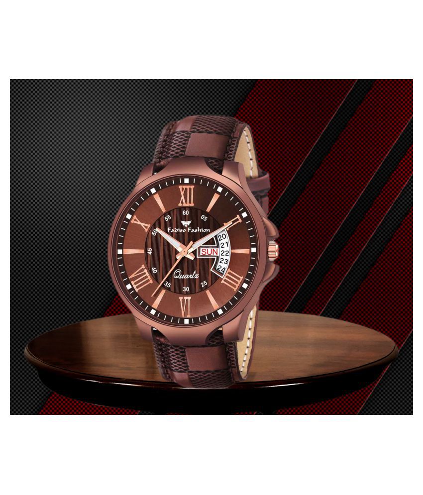 Fadiso Fashion FF6411-BR Brown Leather Analog Men's Watch