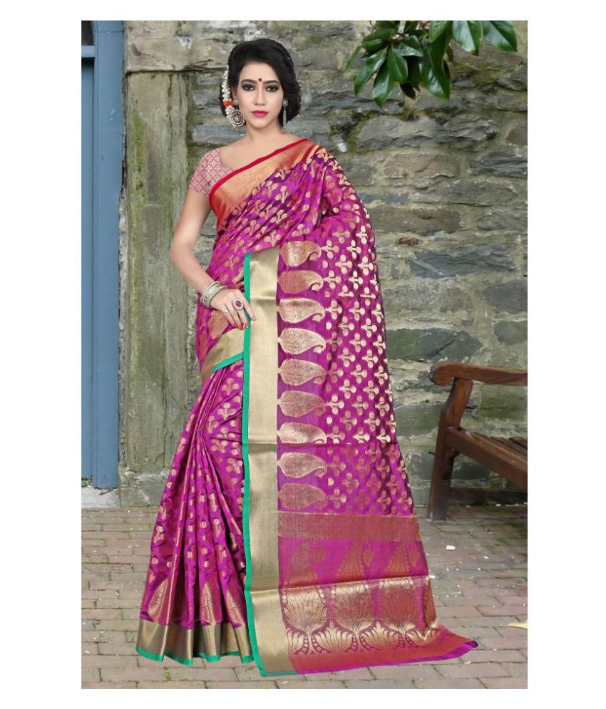     			Gazal Fashions Pink Banarasi Silk Saree