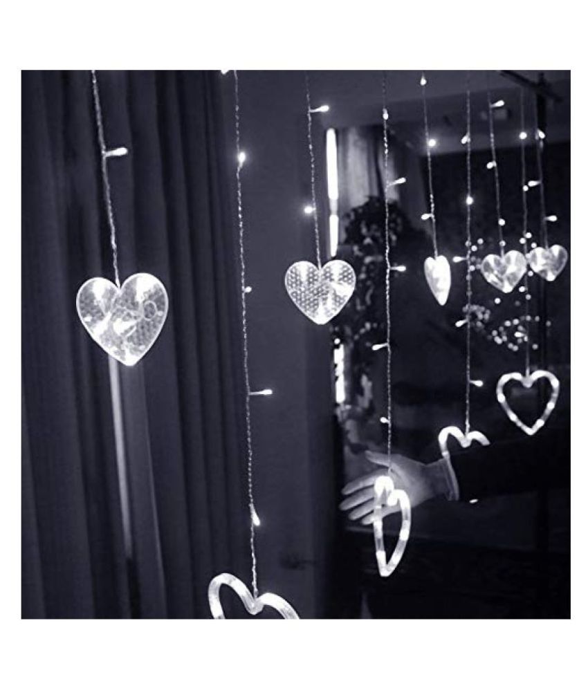 Heart LED Curtain String Decorative Lights for Home Décor Diwali Dussehra Christmas - White