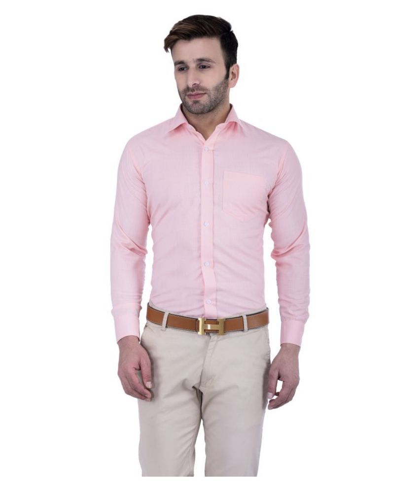     			Hangup 100 Percent Cotton Pink Solids Formal Shirt