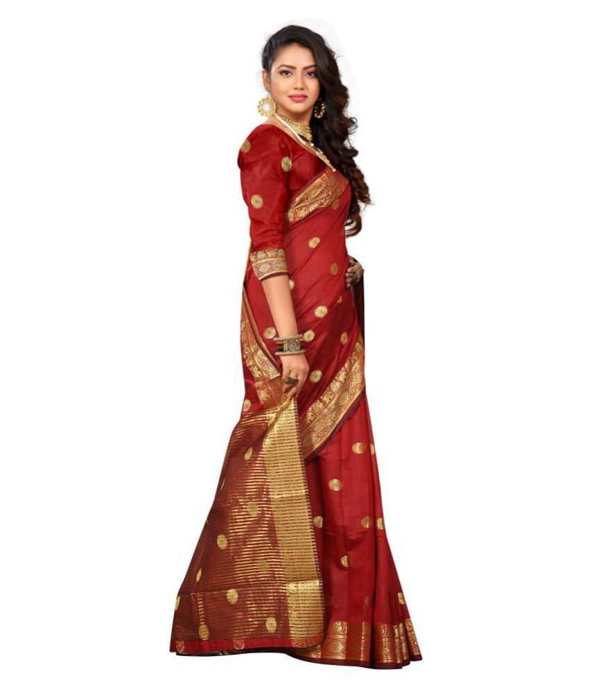 maroon cotton silk saree