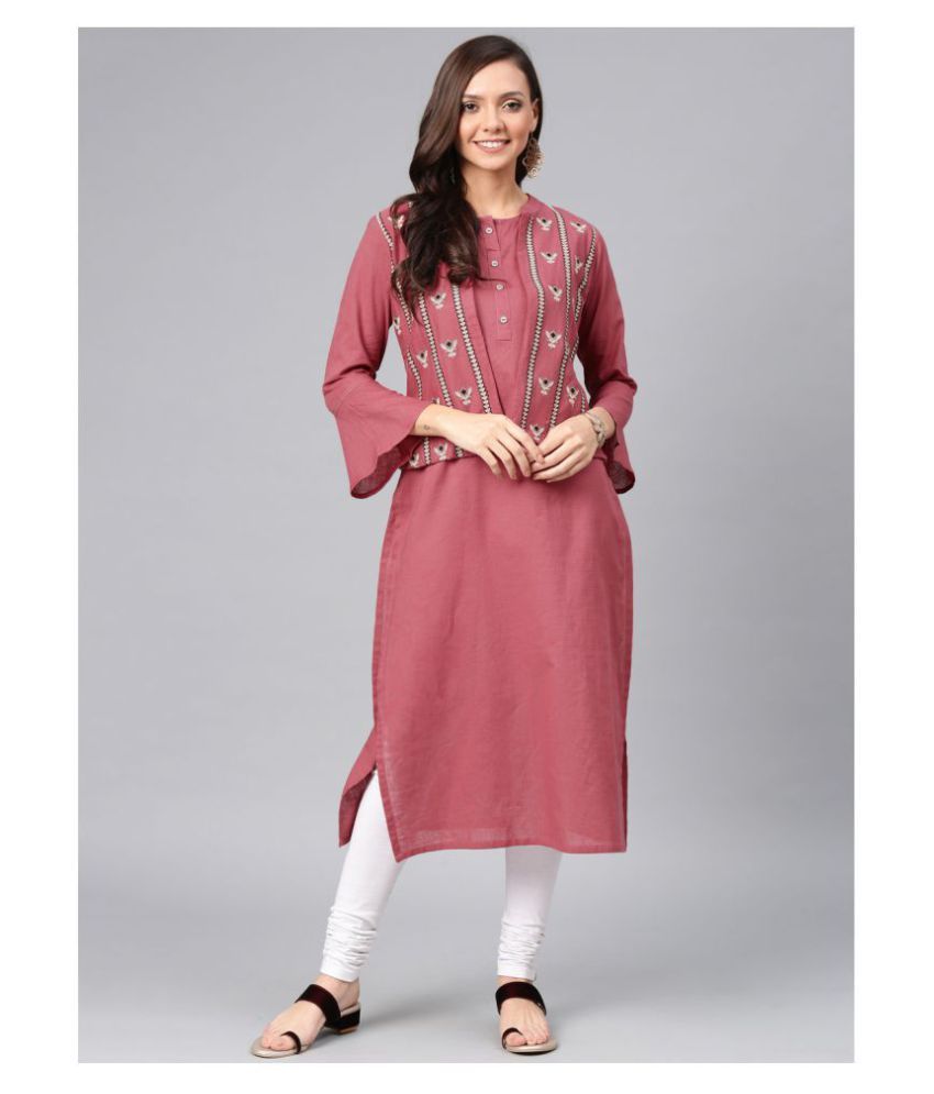     			Alena Pink Cotton Straight Kurti