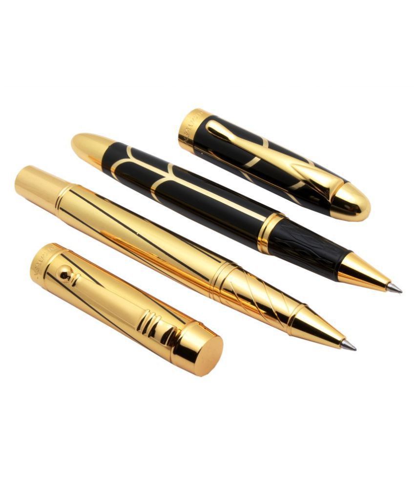     			Combo Of Dikawen Royal Shine Gold & Black Roller Ball Pens Golden Trims