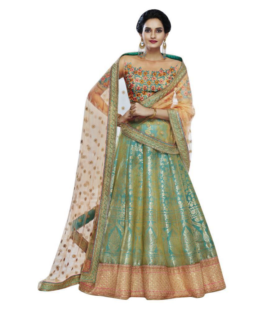 Durga Collection Green Brocade A-line Semi Stitched Lehenga - Buy Durga ...