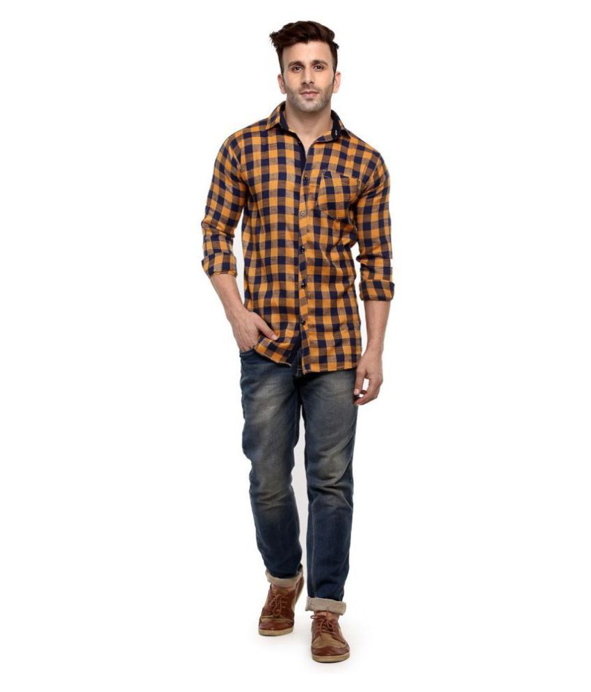 yellow check shirt men's