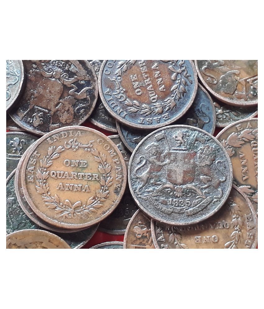 TOP CONDITION - 50 COINS LOT - India - British • East India Company 1835 ¼ Anna Copper • 6.48 g • ⌀ 26.25 mm