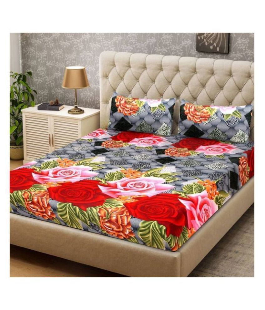 New panipat textile zone Poly Cotton 4 Double Bedsheets with 8 Pillow