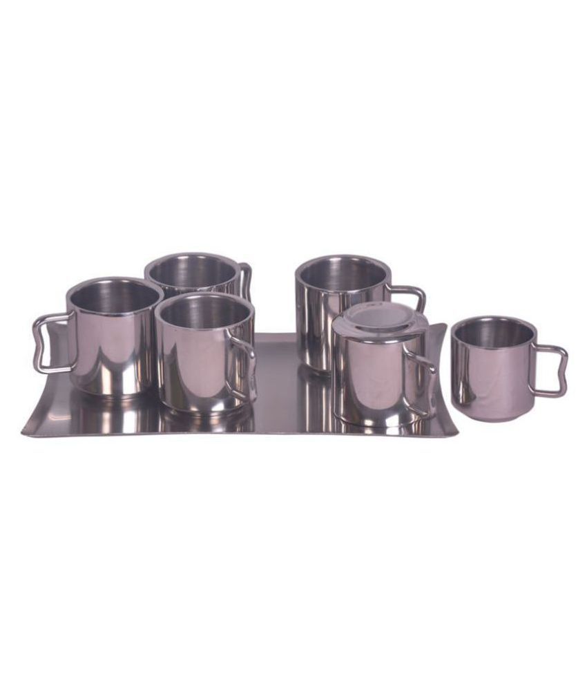     			Dynore 6 Tea Mug with Tray Steel Coffee Mug 6 Pcs 200 mL