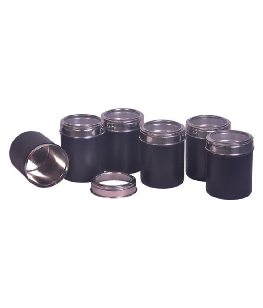 Dynore 750ml Black canister Steel Food Container Set of 6 ...