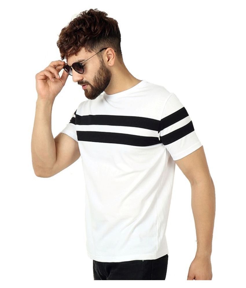     			Roden 100 Percent Cotton White Striper T-Shirt