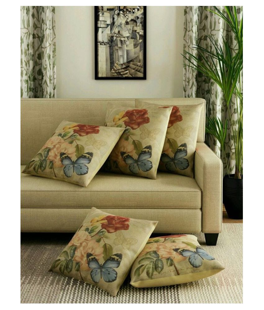     			Home Style Set of 5 Jute Cushion Covers 40X40 cm (16X16)