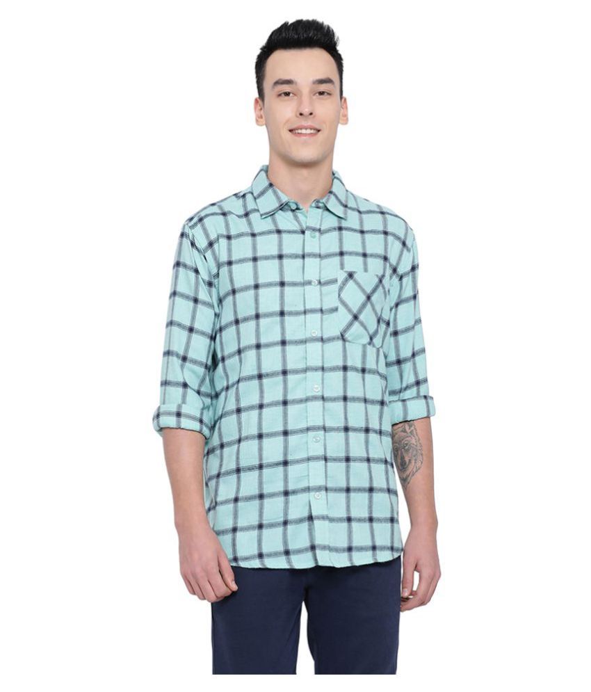     			Oxolloxo 100 Percent Cotton Green Checks Shirt