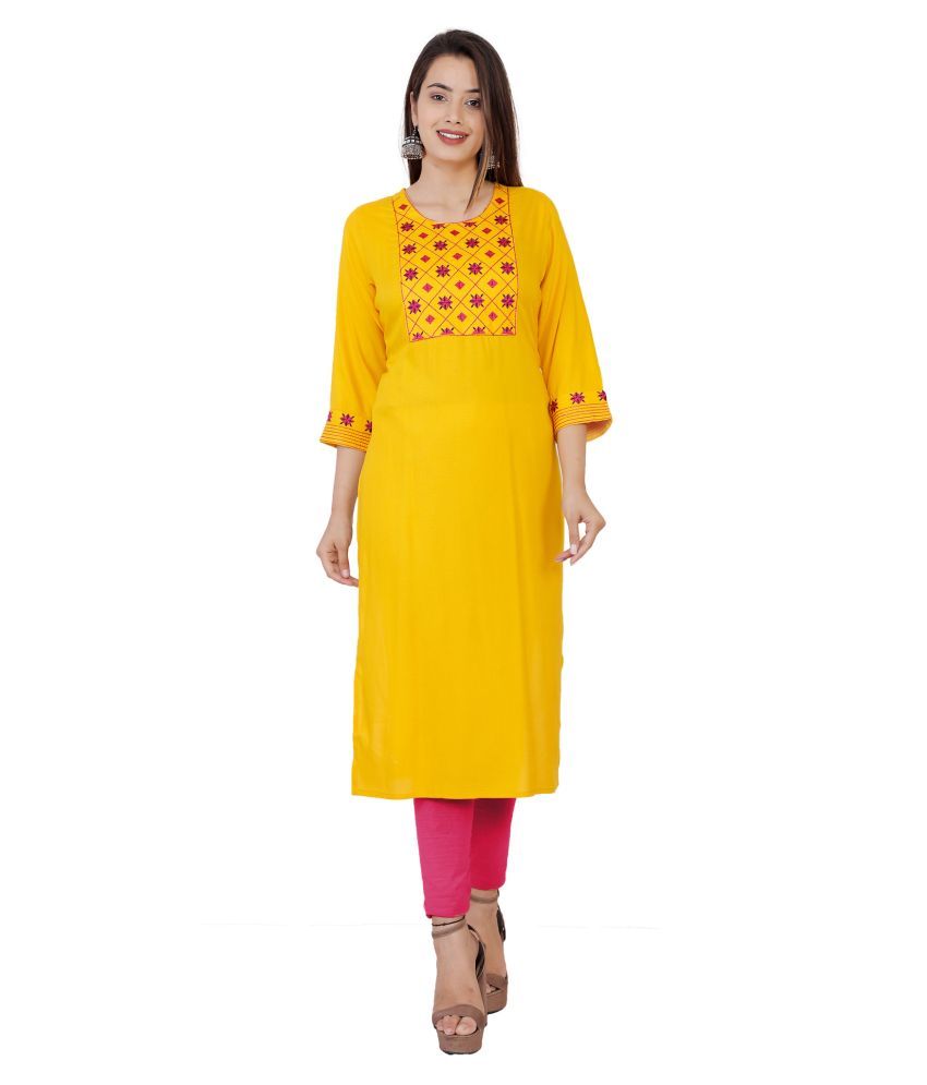 Ajanya Yellow Rayon Straight Kurti - Buy Ajanya Yellow Rayon Straight ...