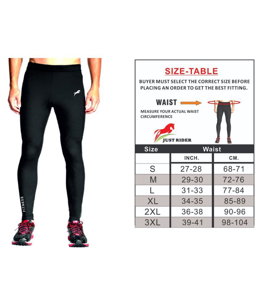     			Just Rider 100% Polyester Full Length Compression Tights Multi Sports Exercise/Gym/Running/Yoga/Other Outdoor ineer wear for Sports - Skin Tight Fitting - Black Color
