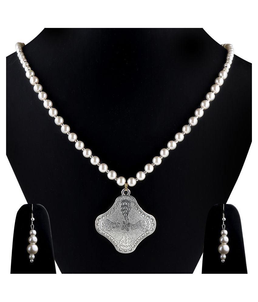     			SILVERSHINE silverplated Unique Design pendant Designer Traditional Long Pearl Necklace set for women Jewellery set