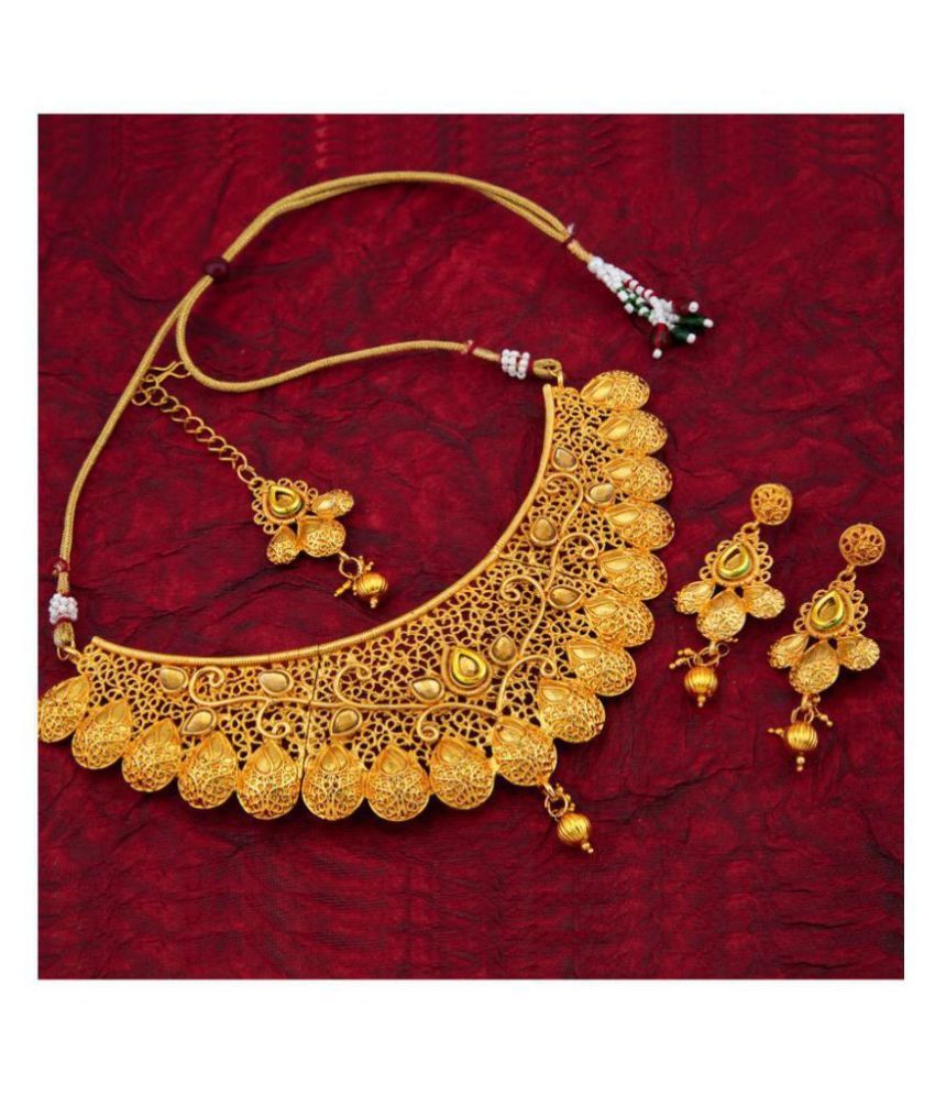     			Sukkhi Alloy Golden Choker Traditional 18kt Gold Plated Necklaces Set