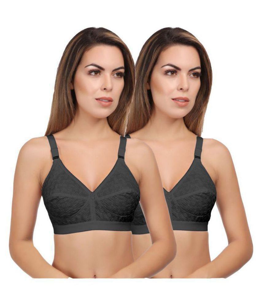     			Eve's Beauty Pack of 2 Cotton Non Padded Women's Bralette Bra ( Black )