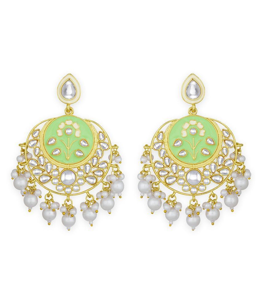     			Spargz Green Meenakari Alloy Gold Plated Kundan & Pearl Chandbali Earring For Women