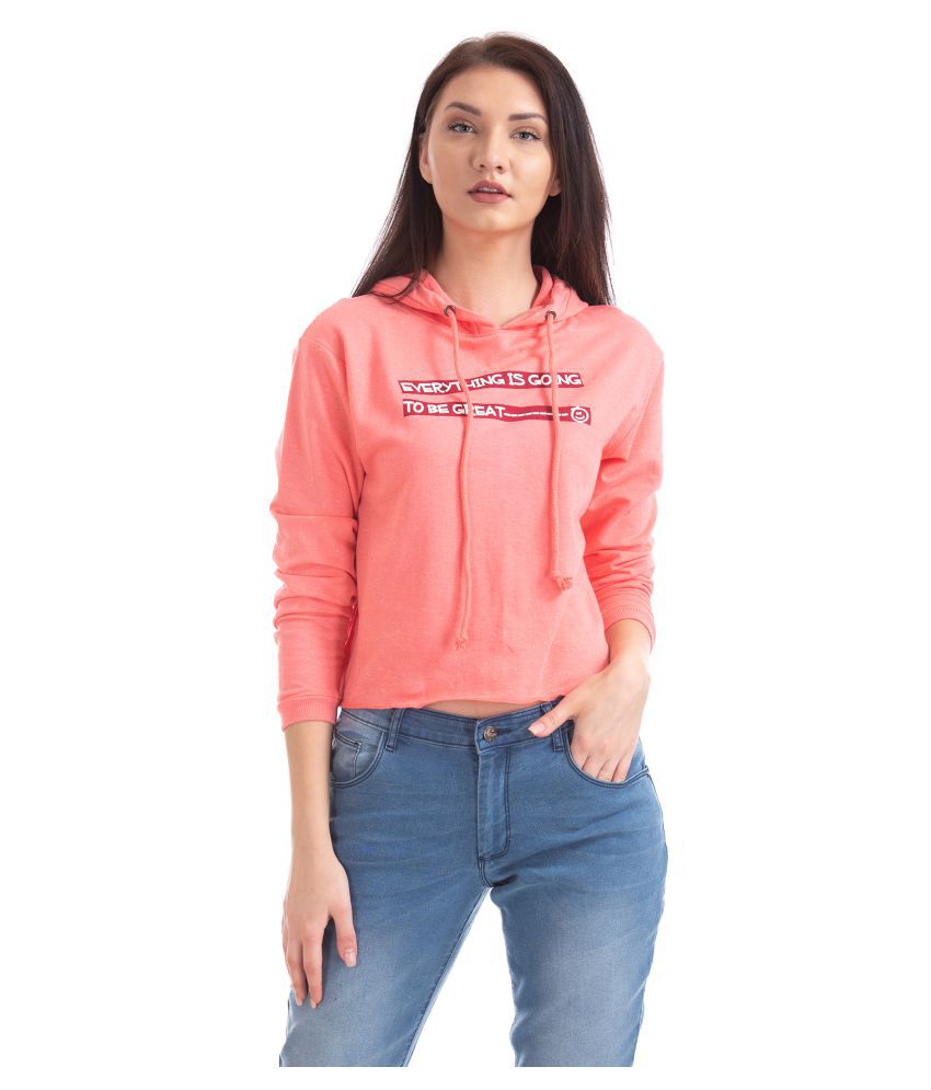 Sugr Poly Cotton Pink Hooded Sweatshirt