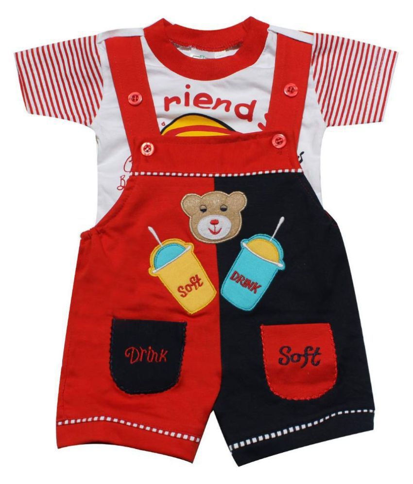     			Babeezworld Stylish Comfortable Fashionable Baby Kids Summer Cotton Dungaree Set With Round Neck  Half Sleeves T shirt Top Vest Adjustable Strap & Attractive Colour Soft Cotton Half Pant with Elasticated Waist Suitable For Girls & Boys.