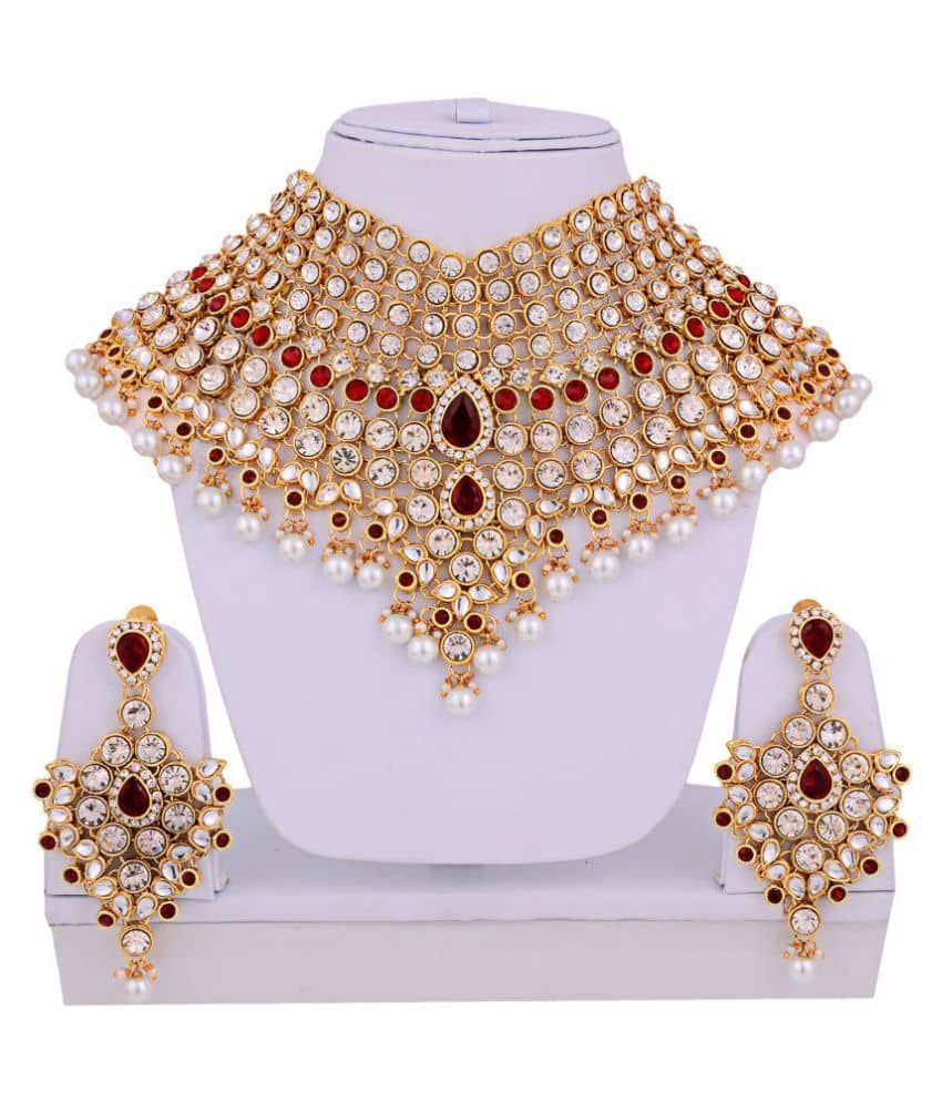 LUCKY JEWELLERY Maroon Choker Designer Necklaces Set Buy