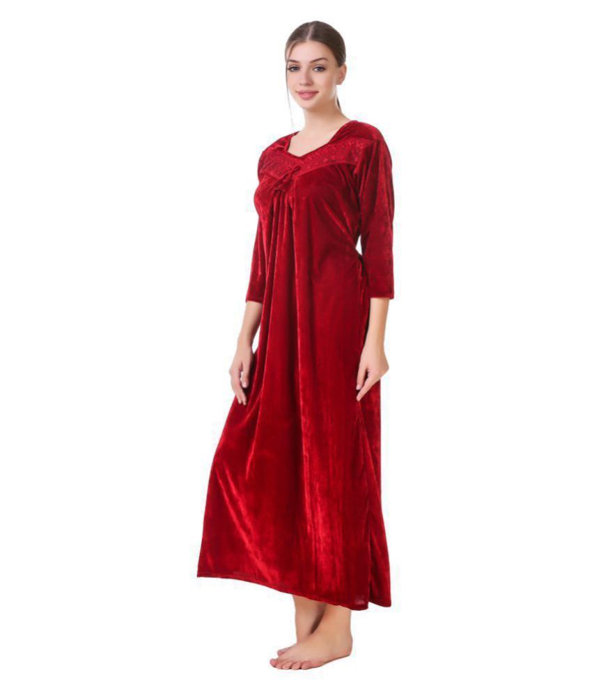 Buy Masha Velvet Nighty & Night Gowns Red Online at Best Price in