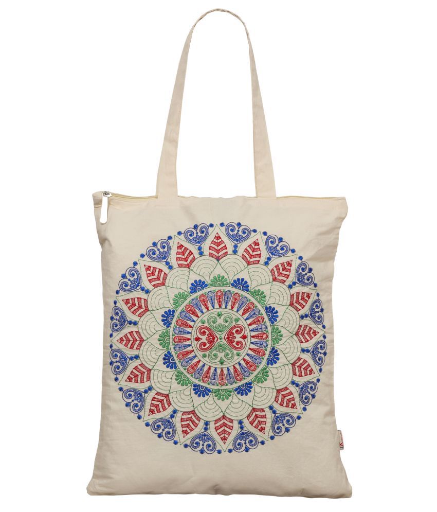 Aakrutii Cream Cotton Tote Bag - Buy Aakrutii Cream Cotton Tote Bag Online at Best Prices in ...