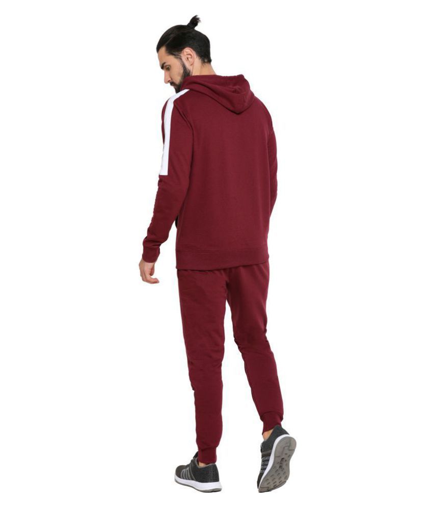 Buy Maniac - Maroon Cotton Blend Slim Fit Solid Men's Sports Tracksuit ...