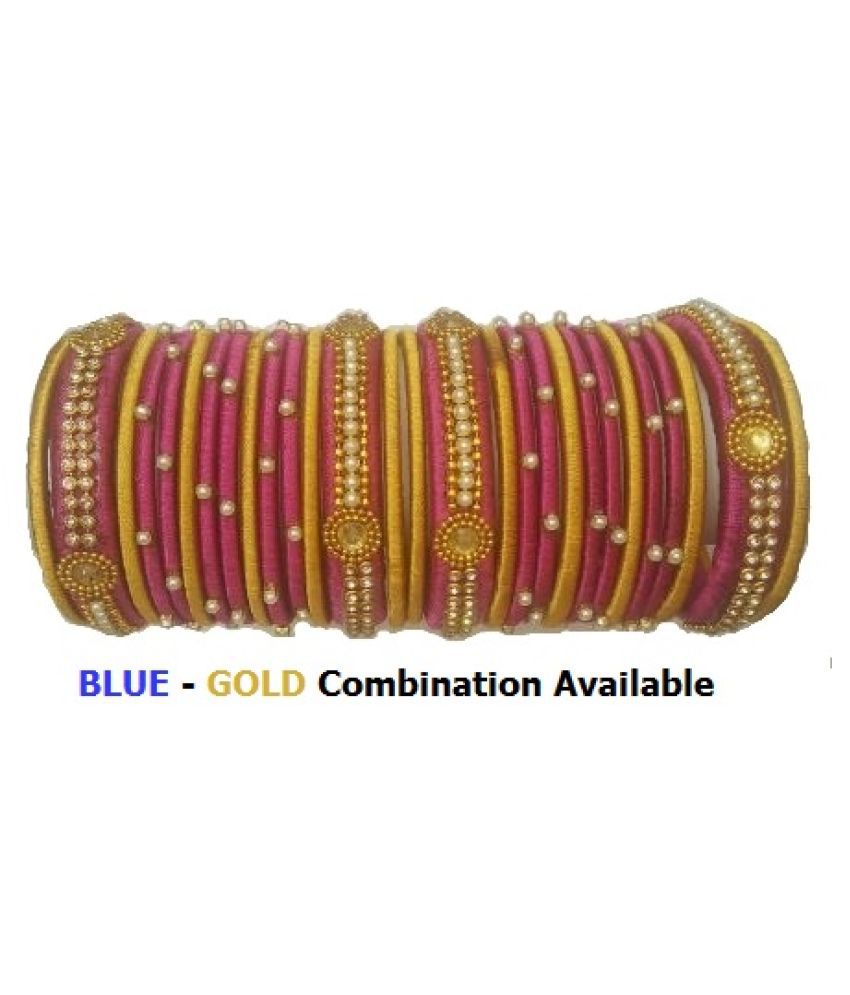 Blue and Pink Hand Made Silk Thread Bangle Set For Women/Girls 