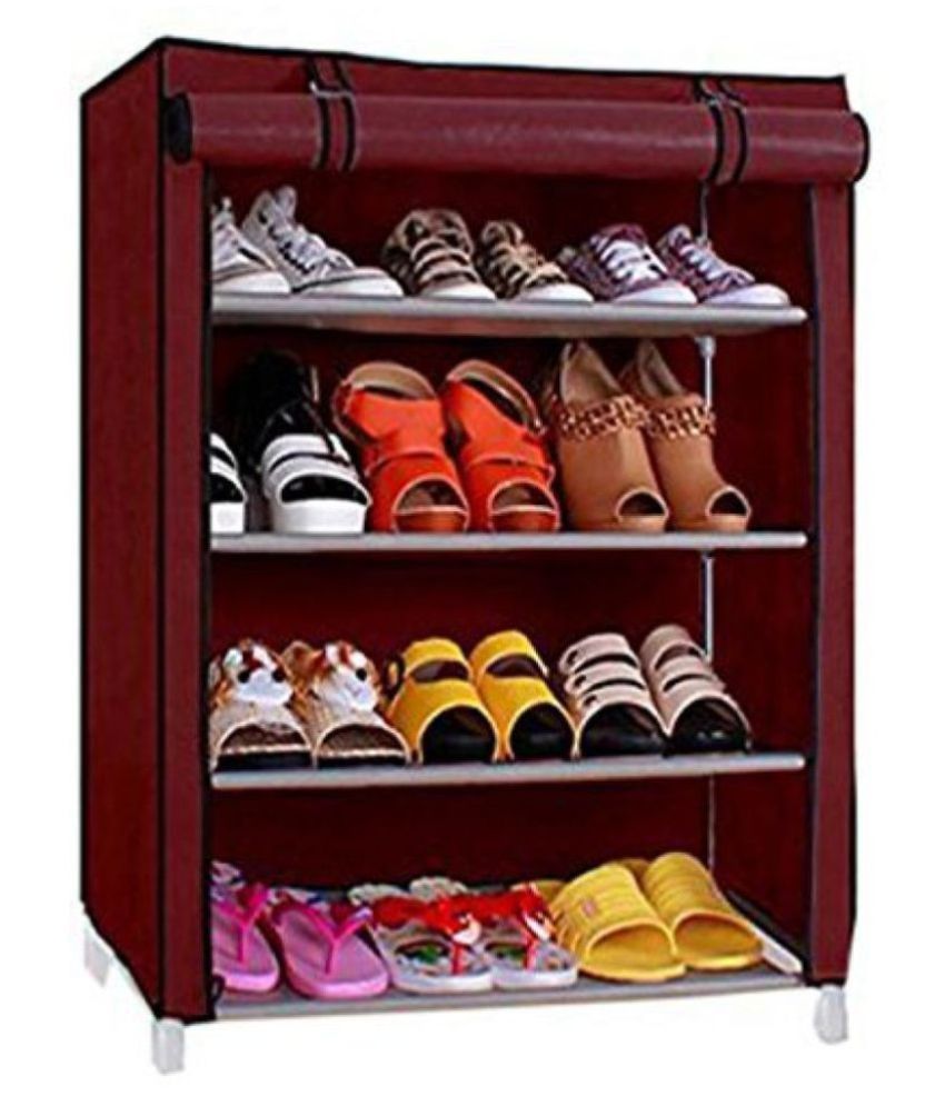 Bigkart Multi Purpose Foldable Shoe Rack Cabinet Organiser 4 Shelves Dust Proof Maroon Iron And Non Woven Fabric Buy Bigkart Multi Purpose Foldable Shoe Rack Cabinet Organiser 4 Shelves Dust Proof