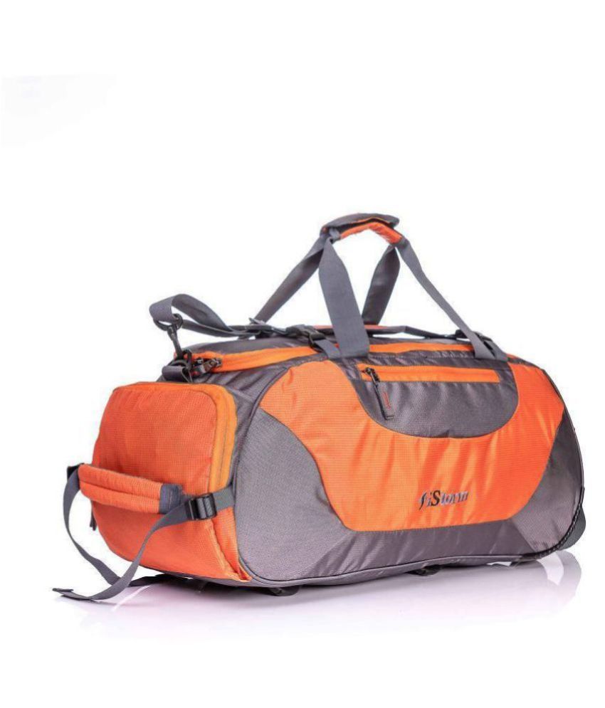 orange leather duffle bag