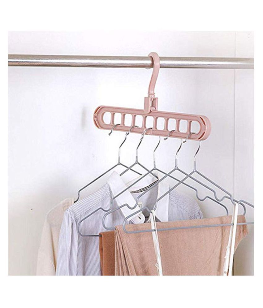     			SOFTDARZEE Multifunctional Wardrobe Space Saver 360 Degrees Rotatable Hook 9-Holes Design Anti-Skid Plastic Magic Folding Hangers for Clothes Closet Organiser