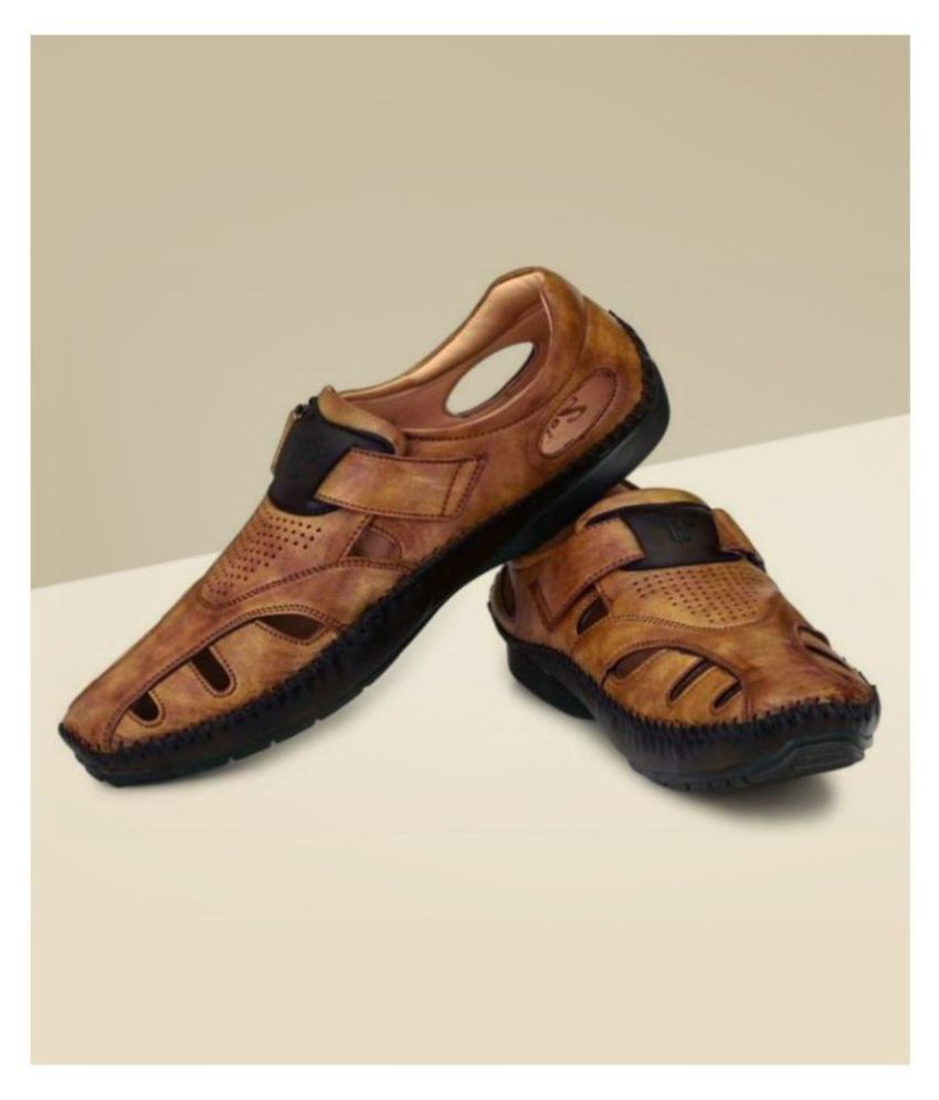     			Fashion Victim Tan Faux Leather Sandals