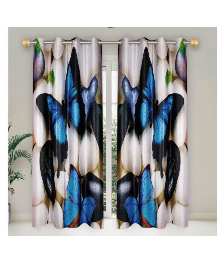    			E-Retailer Set of 2 Long Door Semi-Transparent Eyelet Polyester Curtains Blue