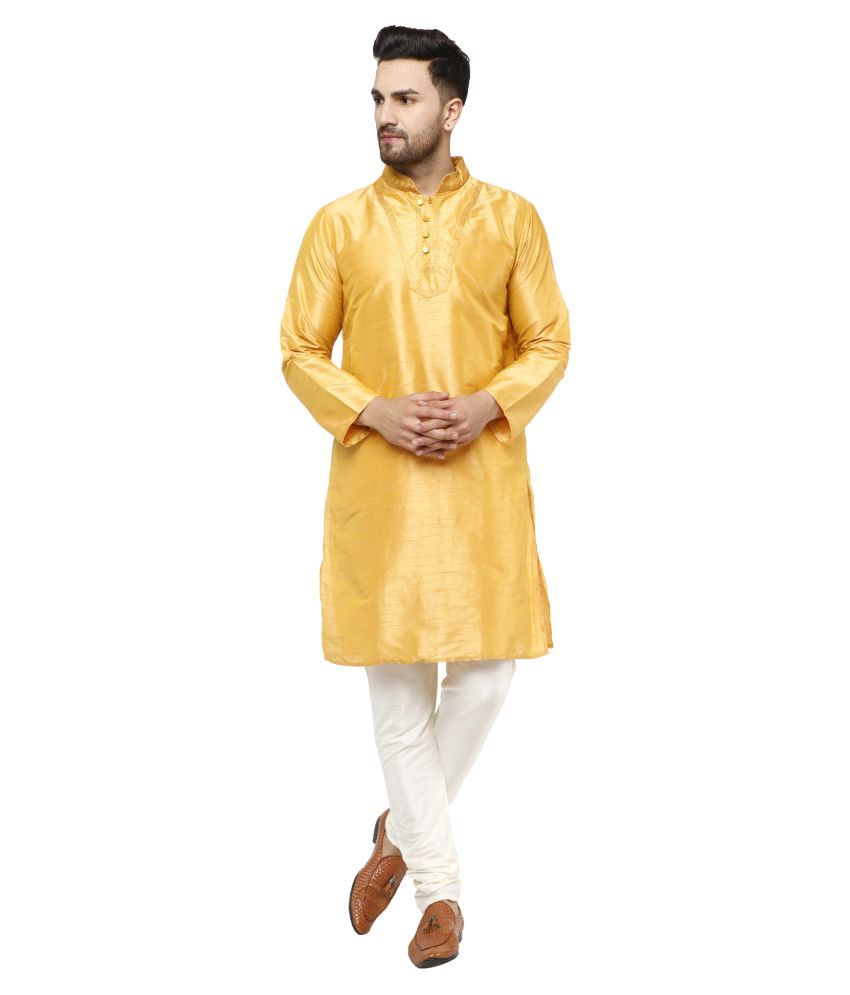     			SKAVIJ Gold Silk Blend Kurta Pyjama Set