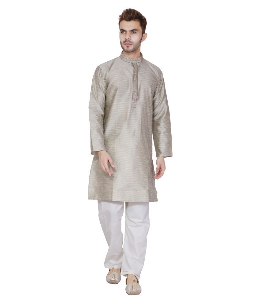     			SKAVIJ Off-White Silk Blend Kurta Pyjama Set