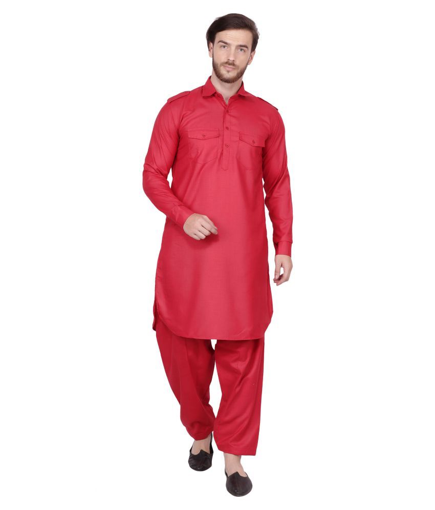     			SKAVIJ Red Silk Blend Kurta Pyjama Set