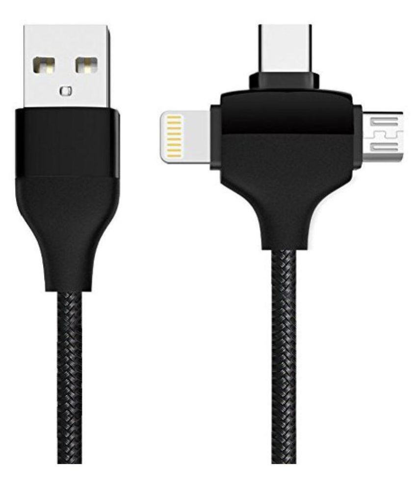 Eatech 1m Power Cord Micro b, 3.1 Type C, 8 Pin Lightning To Usb Cable Black
