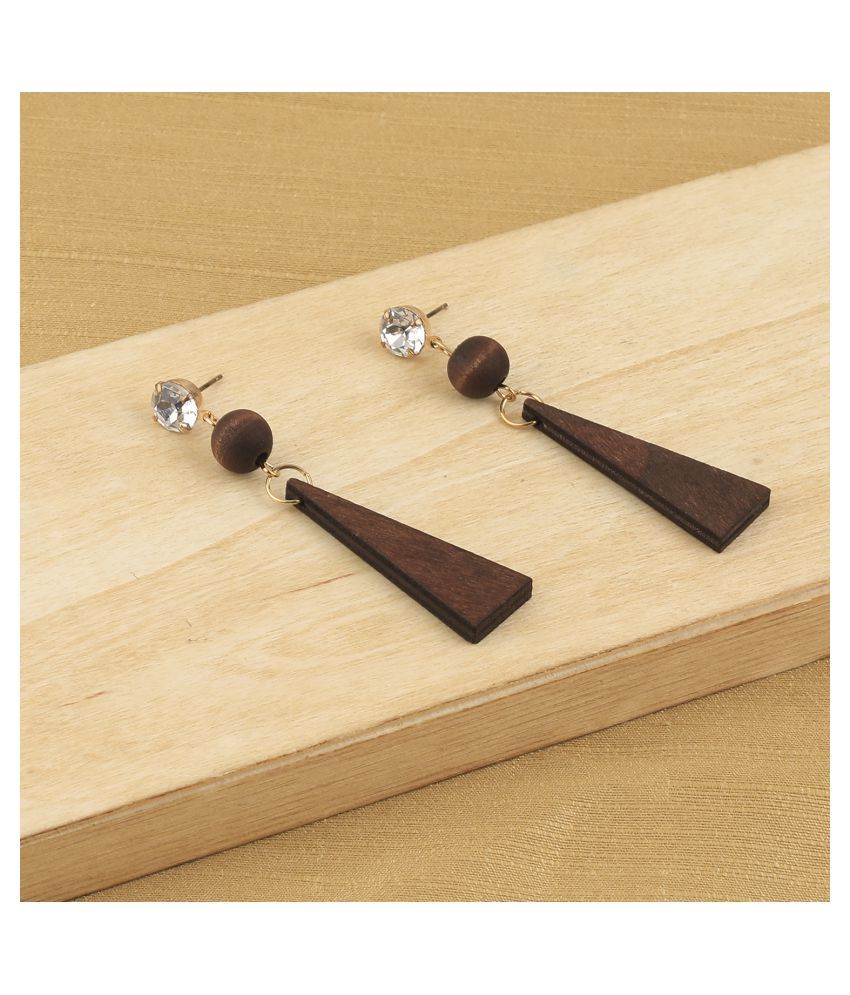     			SILVER SHINE Delicate Natural Wooden Dangler Diamond  Earrings for Girls and Women.