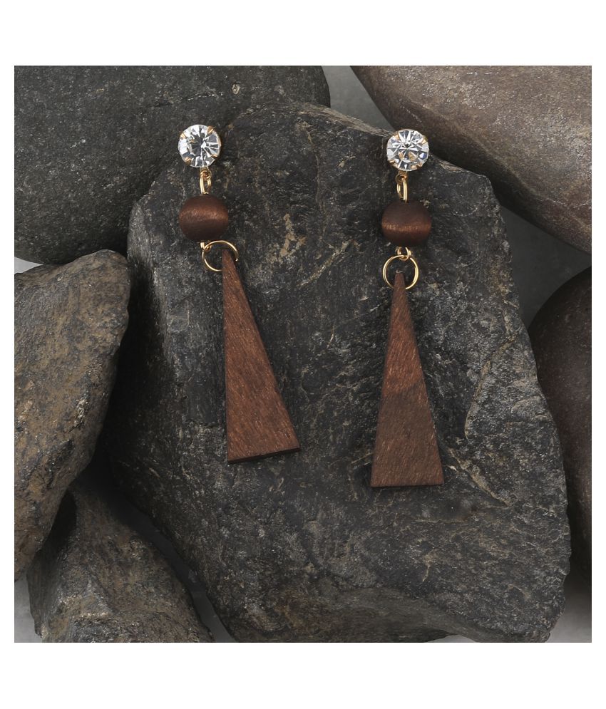     			SILVER SHINE Delicate Natural Wooden Dangler Diamond  Earrings for Girls and Women.