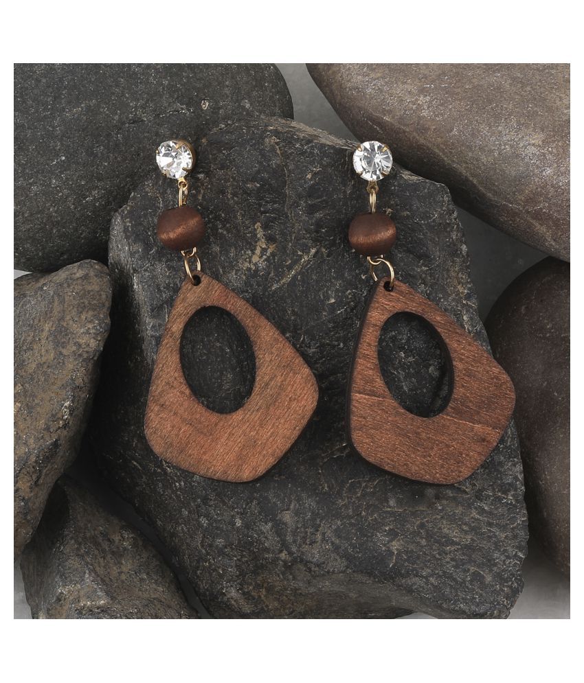     			SILVER SHINE Designer Diamond Wooden Earrings Perfect and Different Look For Women Girl