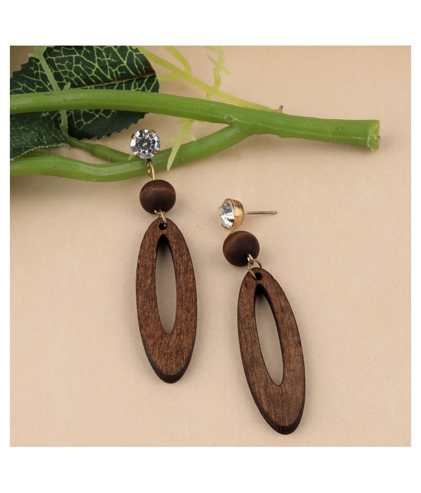     			SILVER SHINE Designer  Wooden Light Weight Dangler Wooden Earrings For Girls and Women