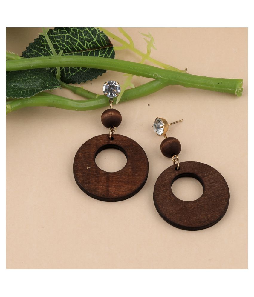     			SILVER SHINE Elegant Dangler Diamond Wooden Earrings For Girls and Women