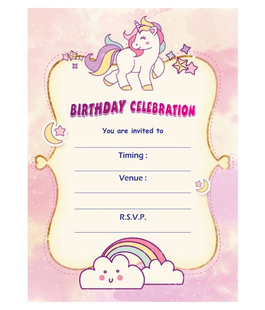 Birthday Metallic Card Invitations with Envelopes - Kids Birthday Party ...