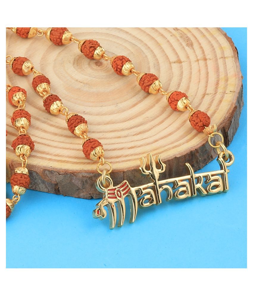     			SILVER SHINE Traditional Rudraksh Mala  Mahakal Shiva Gold Pendant for Men and Women