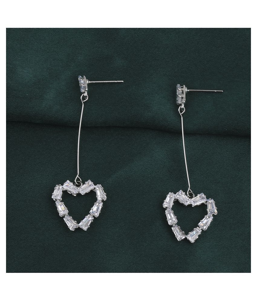     			SILVER SHINE Silver Plated Fashion Heart Shape Diamond Dangle  Earring For Women Girl